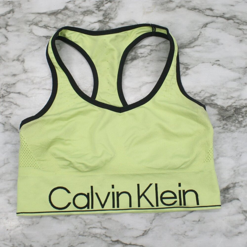 CALVIN KLEIN Sports Bra Ribbed Cami Racerback Yoga Workout Lime Green Small